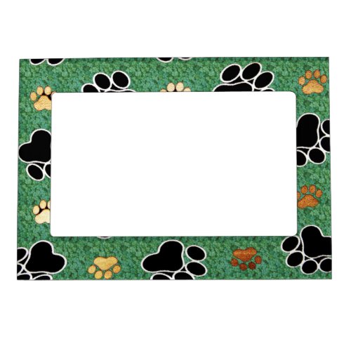 Tan and black paw print on green grass magnetic picture frame