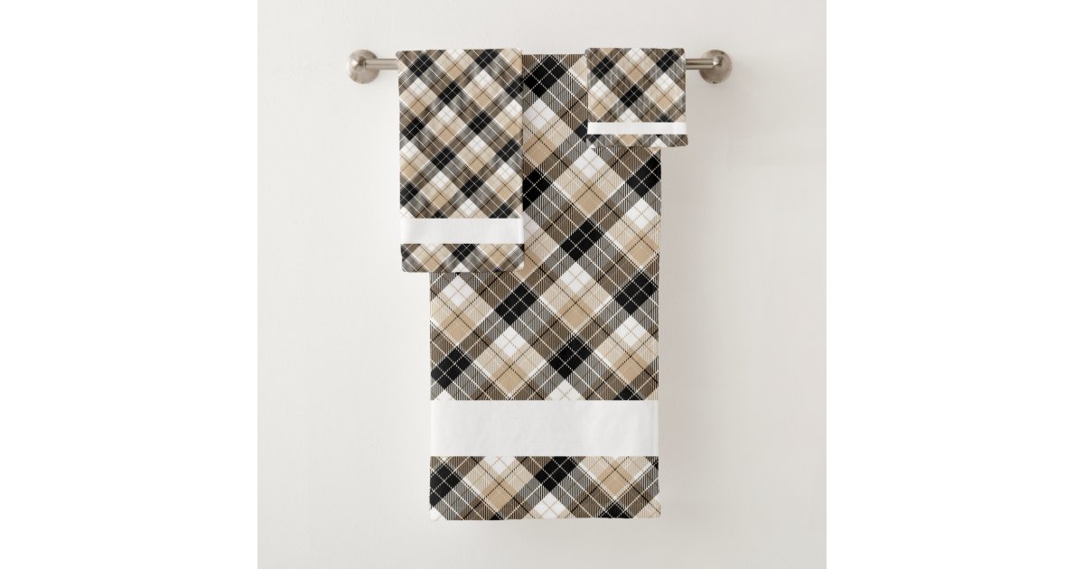 Tan and black plaid bath towel set Zazzle