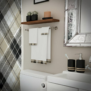 Tan and black plaid bath towel set