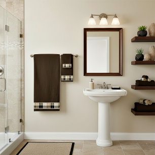 Tan and black plaid bath towel set