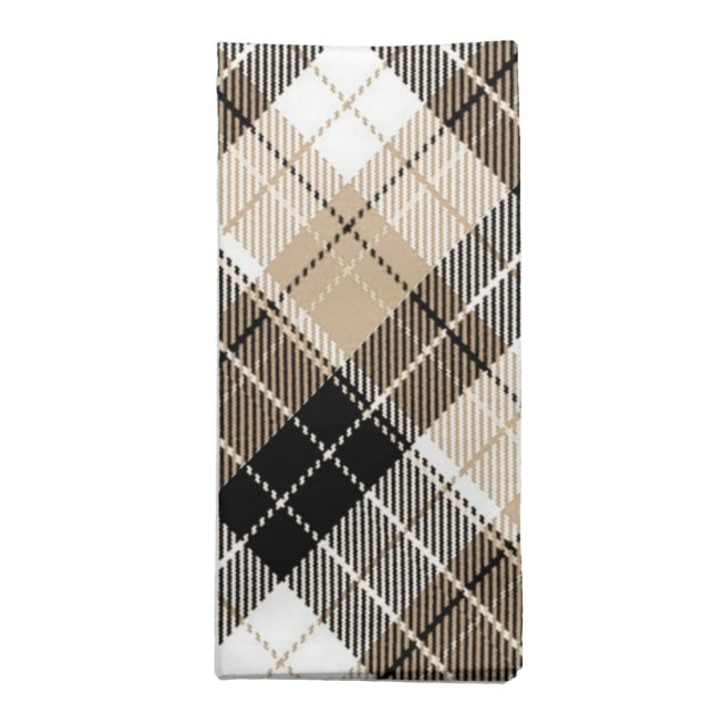 Tan and black plaid cloth napkin (Folded)