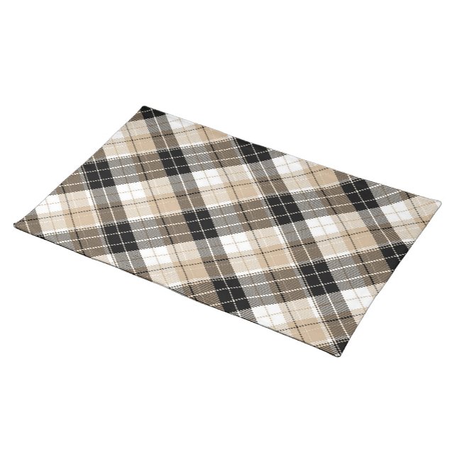 Tan and black plaid cloth placemat (On Table)