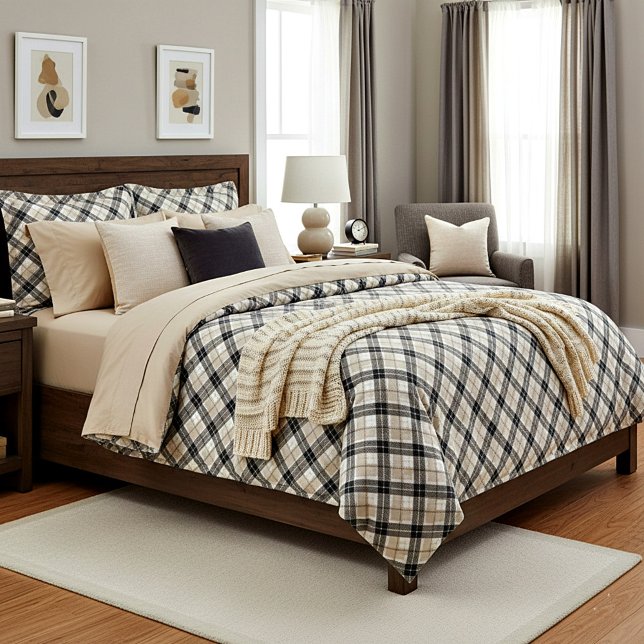 Tan and black plaid duvet cover (Creator Uploaded)