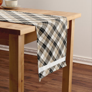 Tan and black plaid long table runner