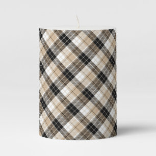 Tan and black plaid pillar candle