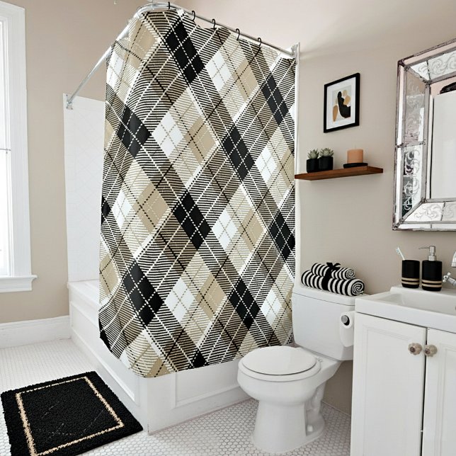 Tan and black plaid shower curtain (Creator Uploaded)