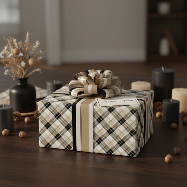 Tan and black plaid wrapping paper (Creator Uploaded)