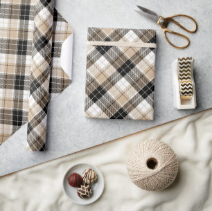 Tan and black plaid wrapping paper
