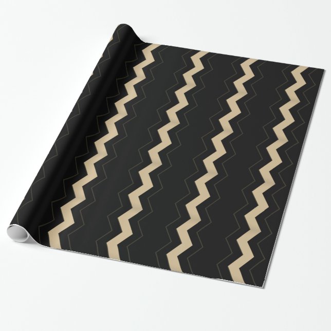 Tan and Black Zigzag  Wrapping Paper (Unrolled)