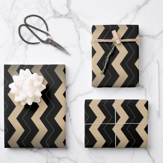 Tan and Black Zigzag  Wrapping Paper Sheets (Front)