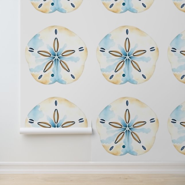 Tan and Blue Coastal Sand Dollar Seaside Wallpaper (Application)