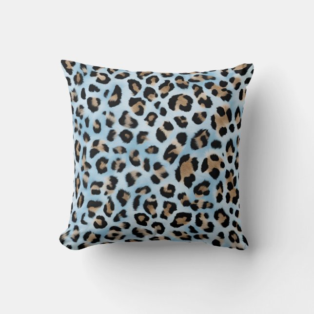 Tan And Blue Leopard Print  Throw Pillow (Front)