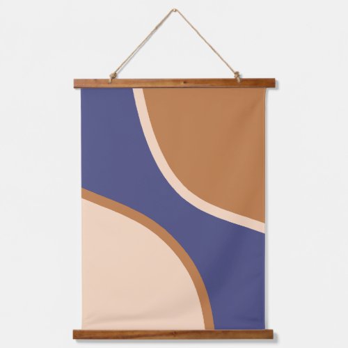 Tan and Blue Minimalist Swirl Shapes and Edges Hanging Tapestry