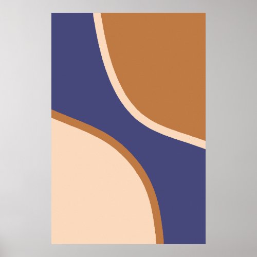 Tan and Blue Minimalist Swirl Shapes and Edges Poster