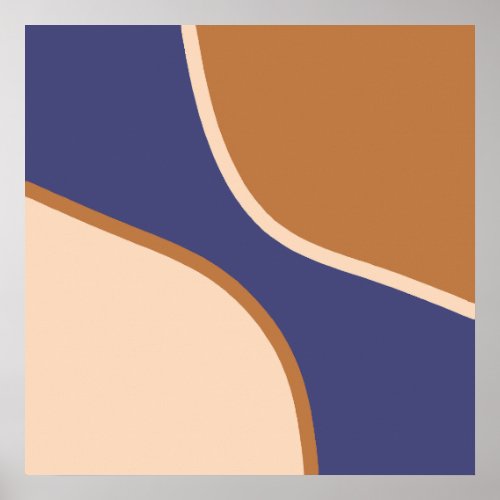 Tan and Blue Minimalist Swirl Shapes and Edges Poster