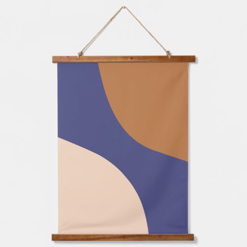 Tan and Blue Minimalist Swirl Shapes Hanging Tapestry
