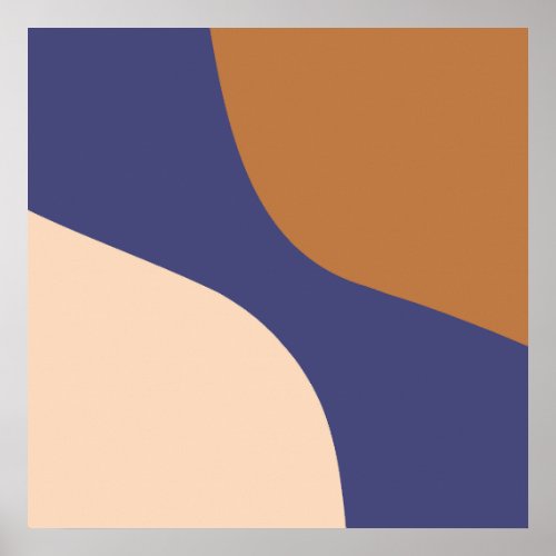 Tan and Blue Minimalist Swirl Shapes Poster