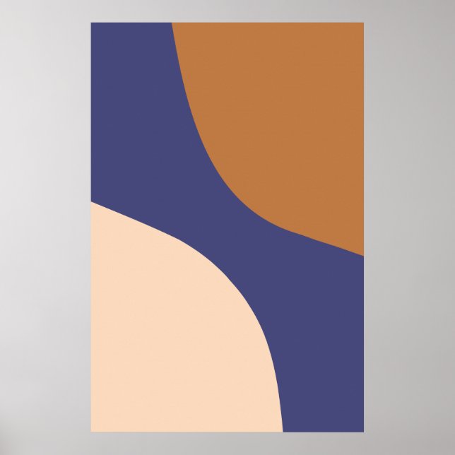 Tan and Blue Minimalist Swirl Shapes Poster (Front)