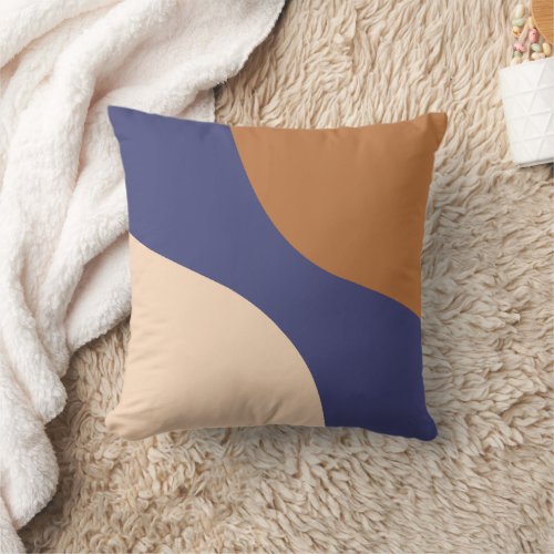 Tan and Blue Minimalist Swirl Shapes Throw Pillow