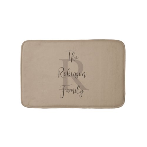 Tan and Brown Family Name Classic Monogrammed  Bath Mat