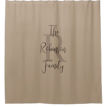 Tan And Brown Family Name Monogrammed  Shower Curtain by SocolikCardShop at Zazzle