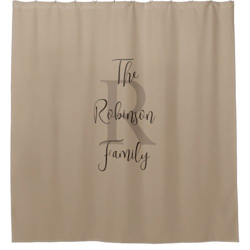 Tan and Brown Family Name Monogrammed  Shower Curtain