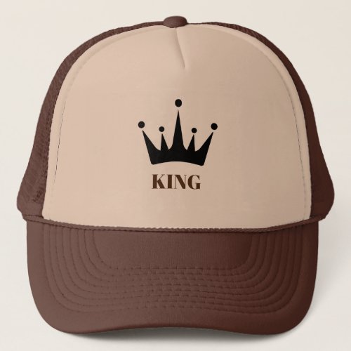 Tan and Brown King text and Crown Image Trucker Hat