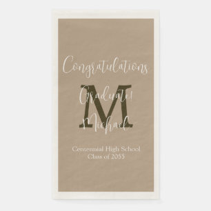 Tan and Brown Monogrammed Minimal Graduation Party Paper Guest Towels