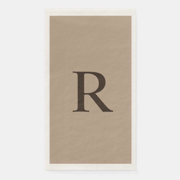 Tan and Brown Monogrammed Minimalist Neutral Paper Guest Towels