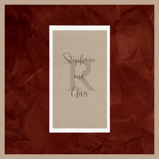 Tan and Brown Name Monogram Paper Guest Towel (Creator Uploaded)