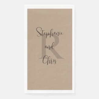 Tan and Brown Name Monogram Paper Guest Towel
