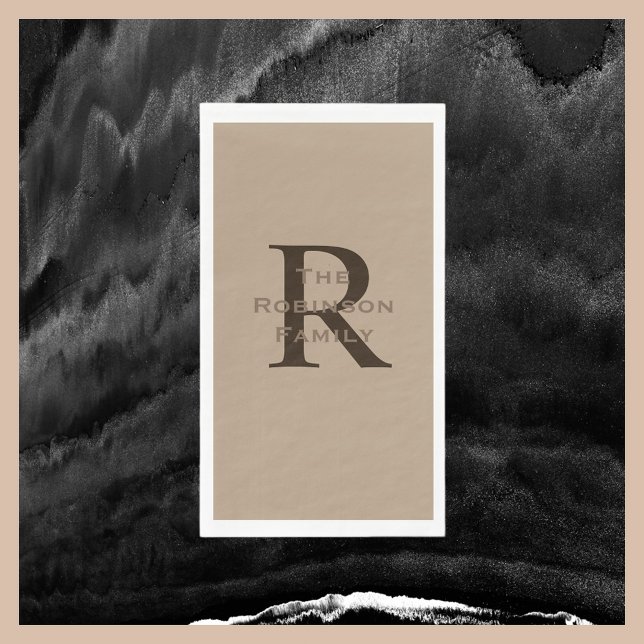 Tan and Brown Name Monogrammed Paper Guest Towel (Creator Uploaded)