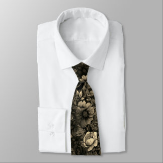Tan and Brown Vintage Floral Print Neck Tie