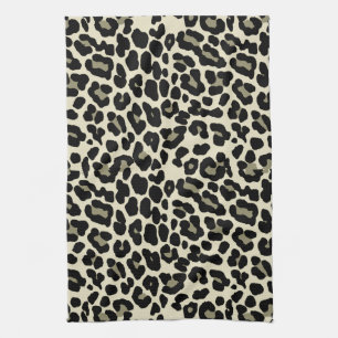 Tan and Coffee Leopard Print Pattern Kitchen Towel