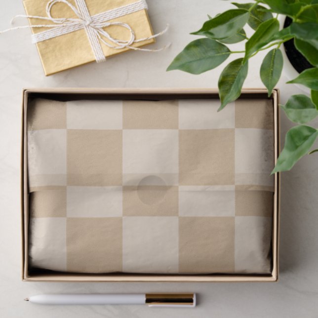 Tan and Cream Checkerboard Soft Neutral Palette Tissue Paper (Gift)
