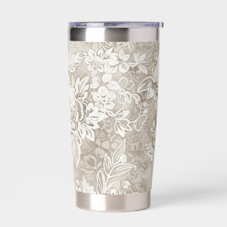 Tan and Cream Floral Insulated Tumbler