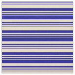 [ Thumbnail: Tan and Dark Blue Lines Pattern Fabric ]