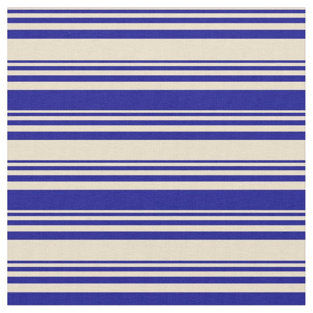Tan and Dark Blue Lines Pattern Fabric (Close Up)