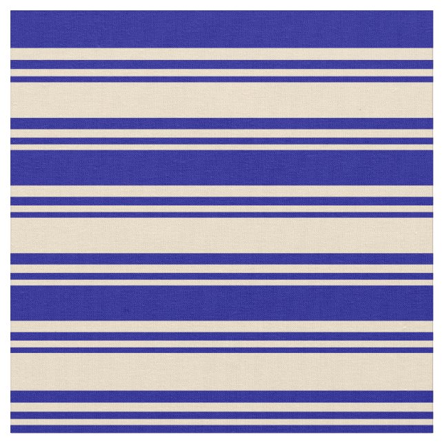 Tan and Dark Blue Lines/Stripes Pattern Fabric (Close Up)
