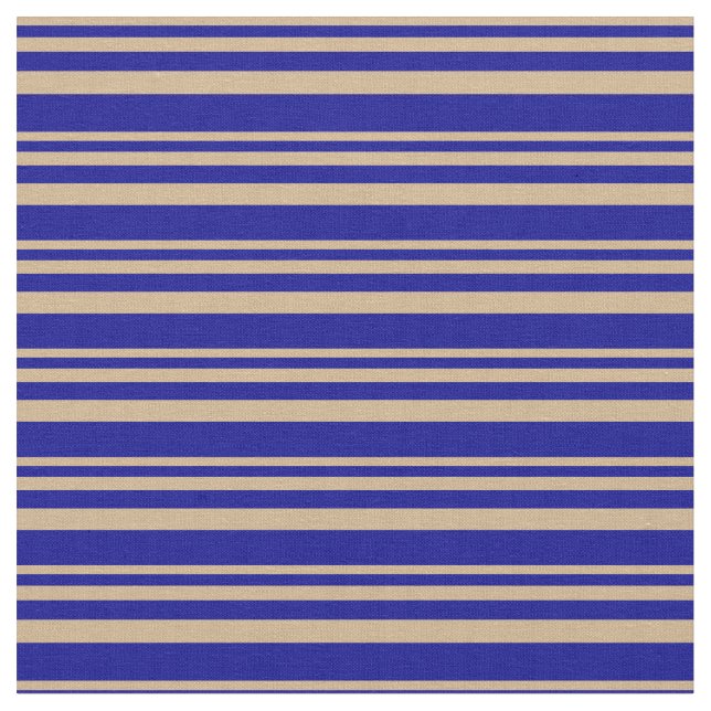 Tan and Dark Blue Pattern of Stripes Fabric (Close Up)