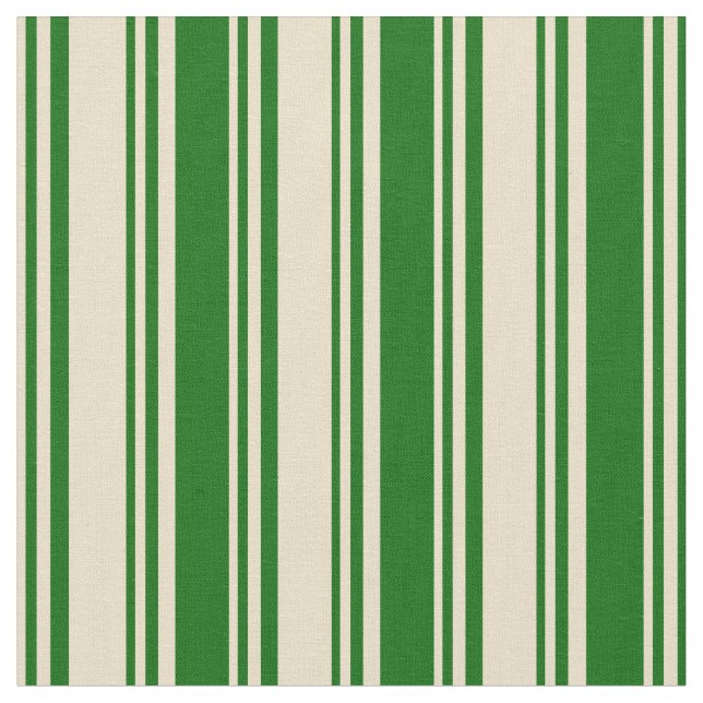 Tan and Dark Green Lines Pattern Fabric (Close Up)