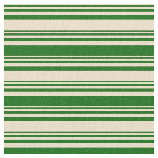 Tan and Dark Green Lines Pattern Fabric (Close Up)