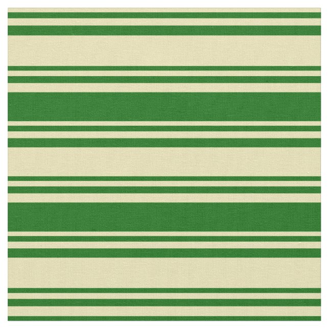 Tan and Dark Green Lines/Stripes Pattern Fabric (Close Up)