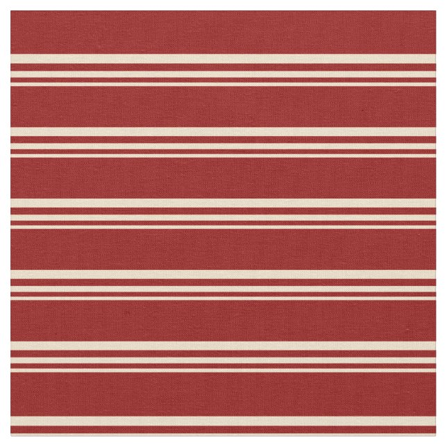 Tan and Dark Red Lined Pattern Fabric (Close Up)