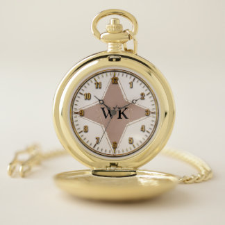 Tan and Gold Monogrammed Pocket Watch