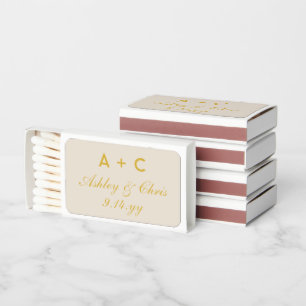 Tan and Gold Personalized Wedding Reception Favor Matchboxes