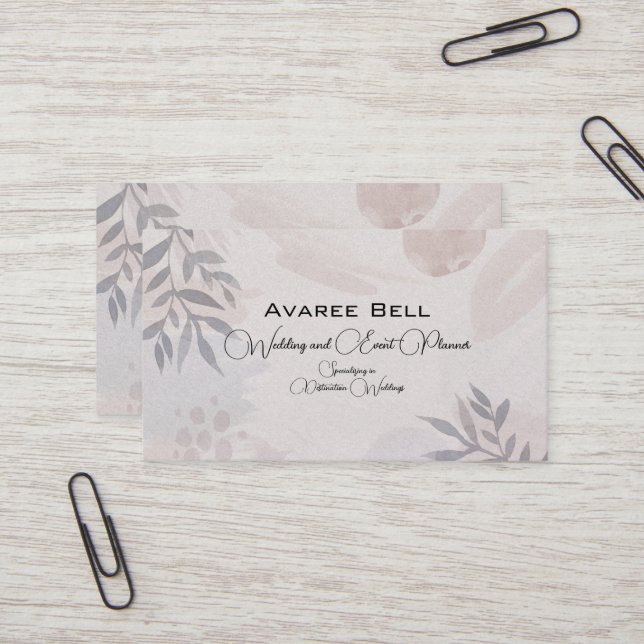 Tan and Gray Floral  Wedding and Event Planner  Business Card (Front/Back In Situ)