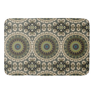 Tan And Green Abstract Bath Mat