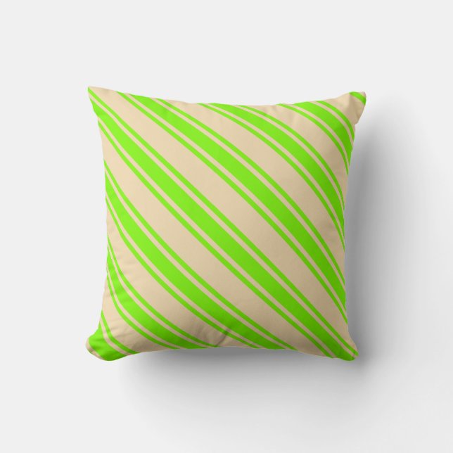 Tan and Green Colored Lined/Striped Pattern Pillow (Front)