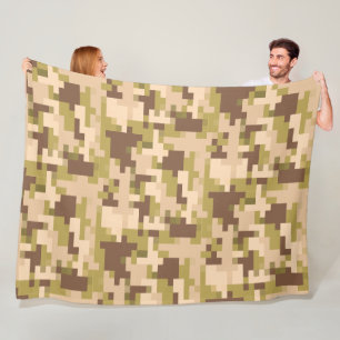 Tan and Green Digital Camouflage Fleece Blanket